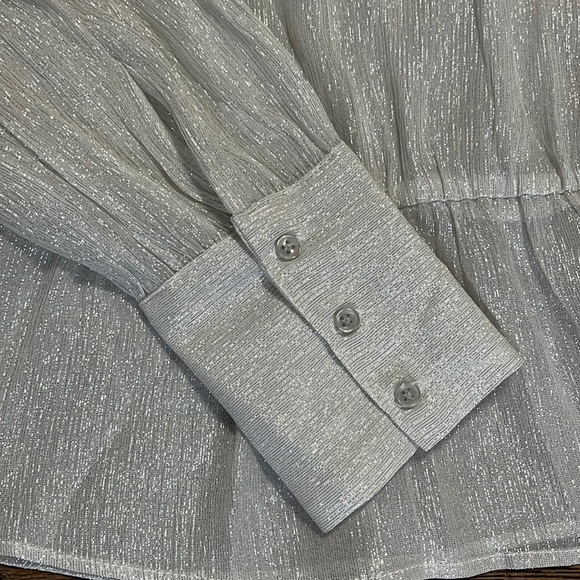 7 For All Mankind Silk Metallic V-Neck Peplum Blouse Women’s Size XS - Picture 6 of 12